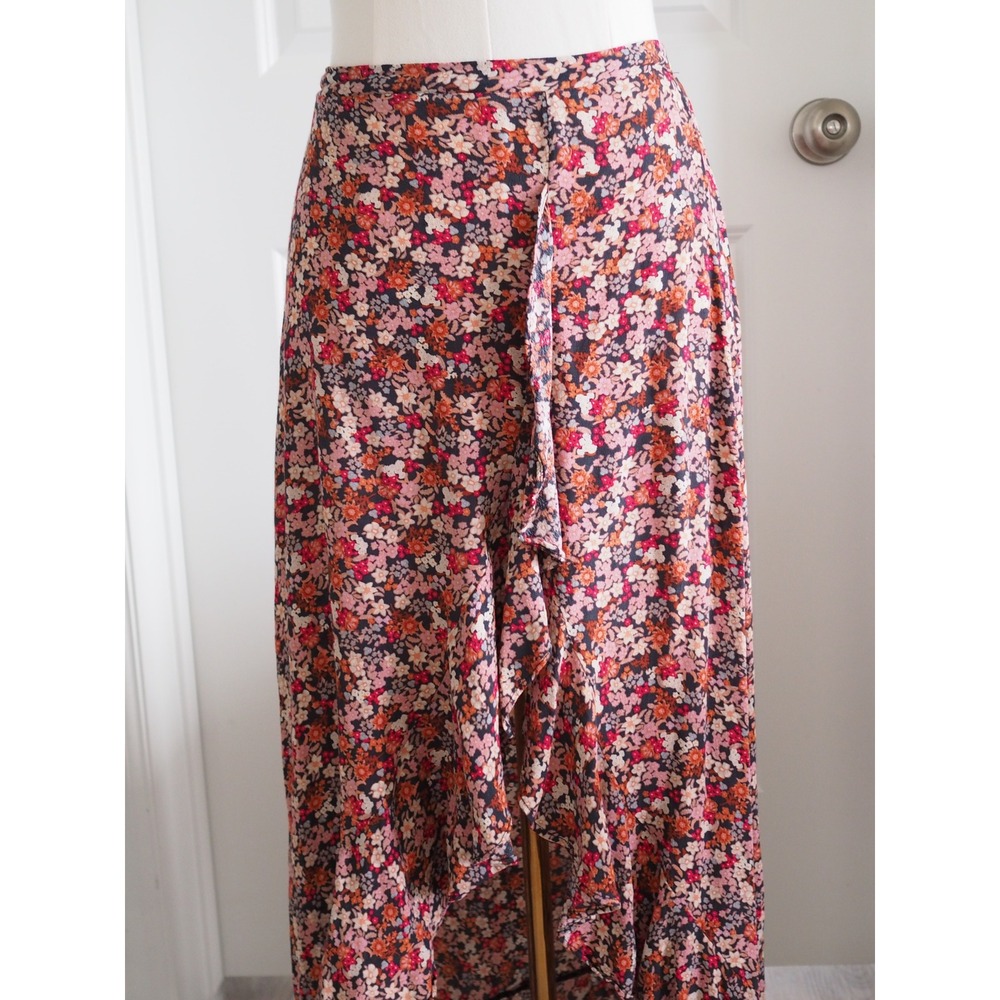 Dress Forum Floral Ruffle High-Low Maxi Skirt Pink Orange Boho Large Excellent - Picture 2 of 9